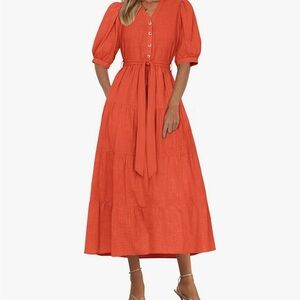 Elegant Classy Short Sleeve V Neck Ruffle A Line Belted Long - size L